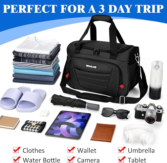 Underseat Carry On luggage Bag Airplanes Personal Item Bags Weekender Overnight Travel Tote Bag Shoulder Small Softside Carry on Luggage Travel Duffel Bags For Men Women -18 IN Black - Image 7