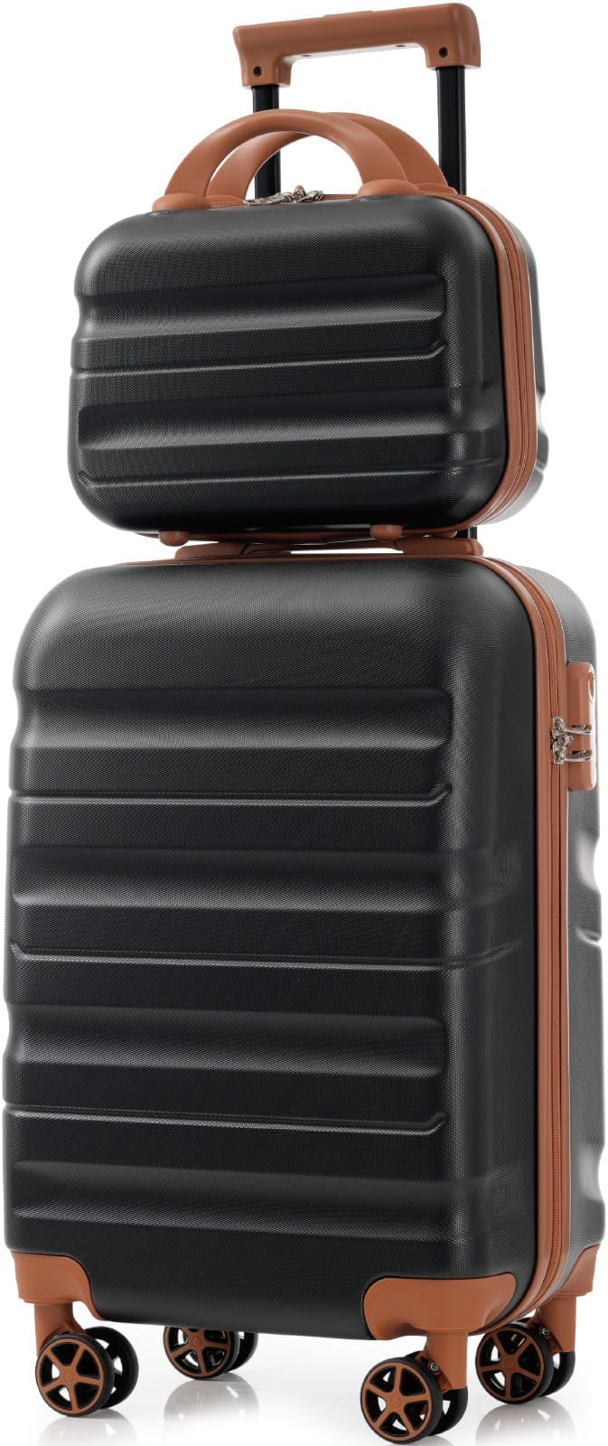 Black Brown 6 Piece Luggage Set Hard Shell - Expandable Suitcases with Spinner Wheels and Small Cases for Family Travel, Durable Carry On Luggage Sets with Lock for Women and Men - Image 9