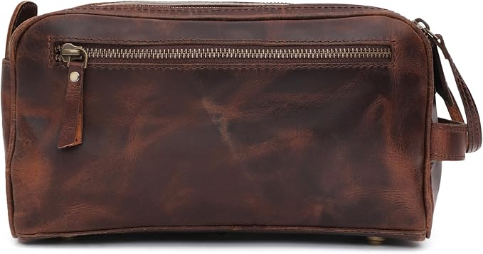 Toiletry Bag for Men – Genuine Leather Dopp Kit, Travel Organizer for Grooming Essentials, Large Shaving Kit Pouch, Durable Dark Brown Gift for Men - Image 9