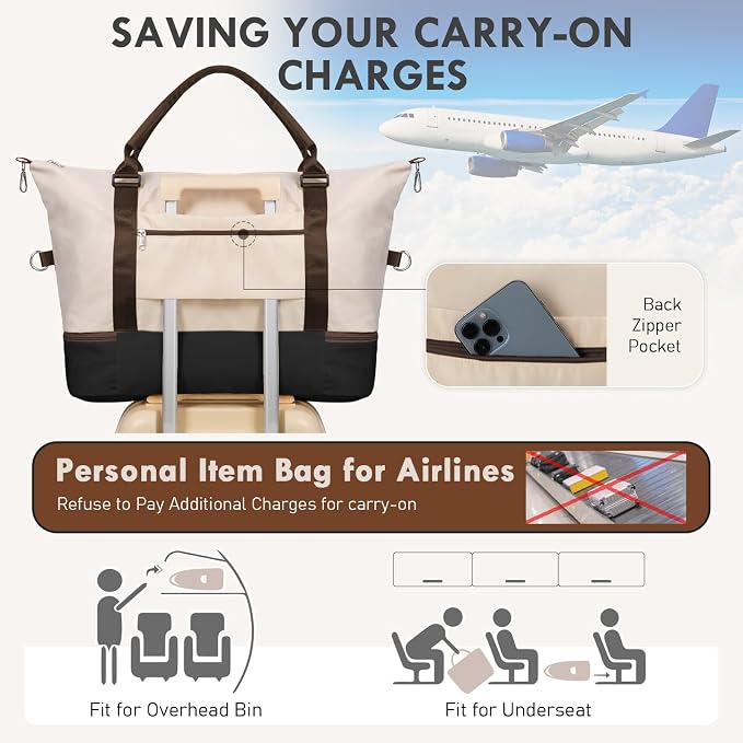 WOOMADA Weekender Overnight Bag for Women, Carry on Shoulder Travel Duffel with Shoes Compartment,Gym Bag with Toiletry Bag - Image 6