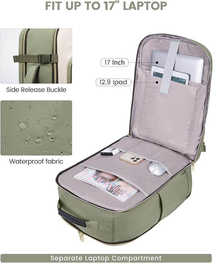 LOVEVOOK 56L Travel Backpack for Women & Men, Airline Approved Carry On Luggage with 3 Packing Cubes, TSA Overnight Bags, Waterproof Personal Item Bag, Weekender Essentials Backpacks fits 17" Laptop - Image 9