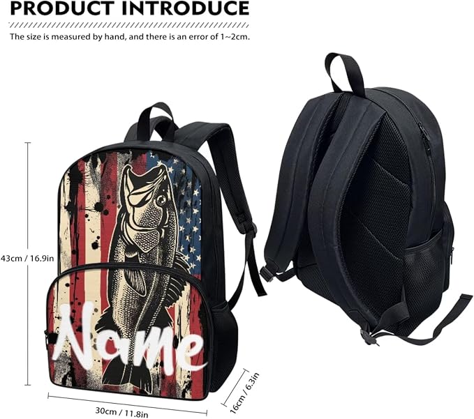 American Flag Fish Backpack for Boys Girls Personalized Custom Your Kids Name School Backpack with Lunch Box Pencil Case 3 Pieces Set Add Your Name on School Bag - Image 5