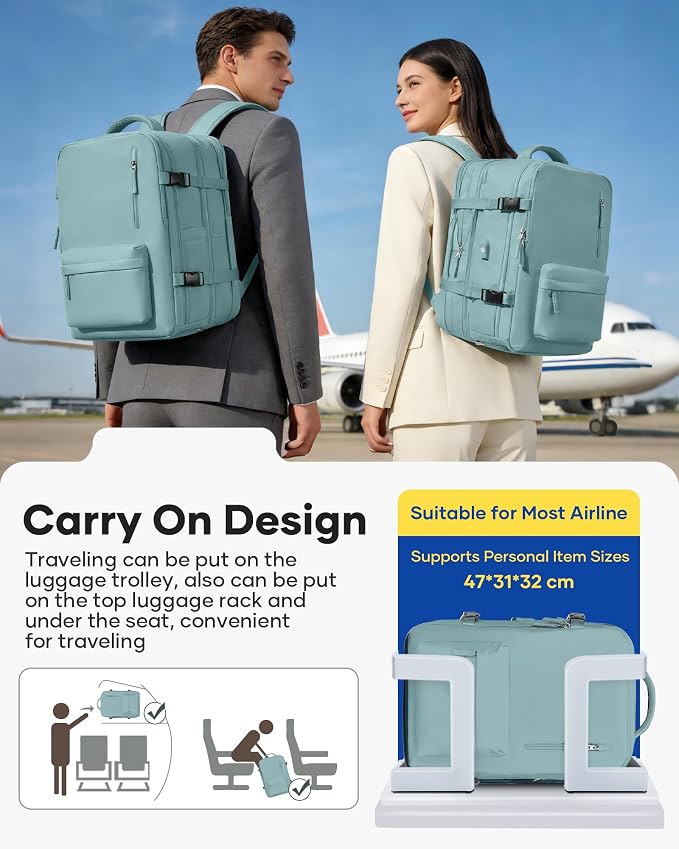 Vacuum Backpack Travel with Pump Carry on Luggage Flight Approved Essentials Personal Item Travel Bag with Vacuum System Waterproof Compression Backpack for Women Men Mochila de Viaje Light Blue - Image 8