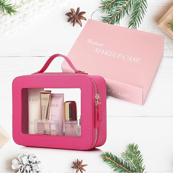Pinkmik Clear Makeup Bag Waterproof Travel Case for Cosmetics and Toiletries Women's Makeup Organizer and Car Bag with Zipper (X/Fuxia, L) - Image 7