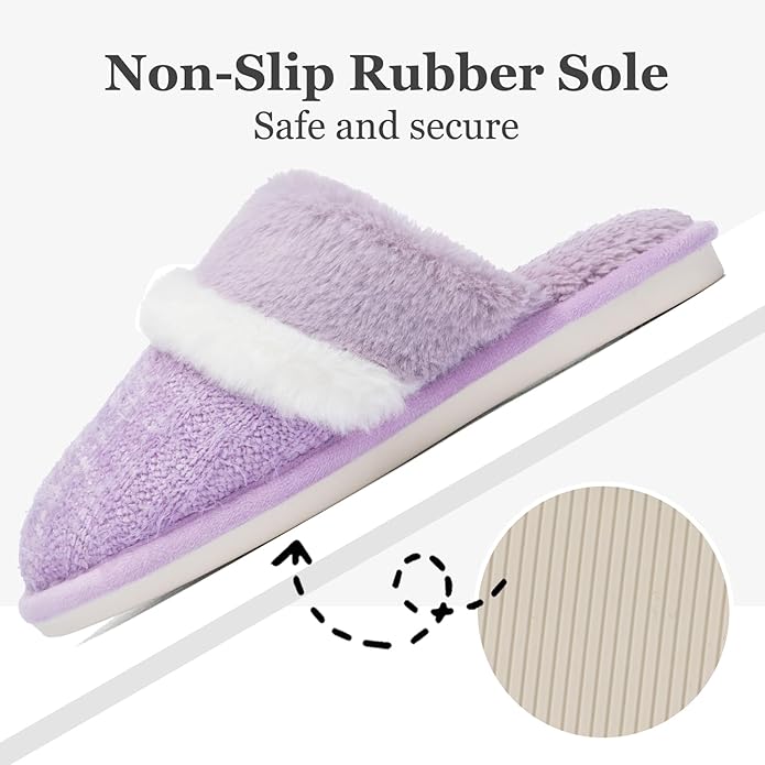 MAXTOP Womens Cozy Memory Foam Slippers Soft Warm Slip On Faux Fur House Slippers,Anti-Skid Rubber Sole,Creative Gifts for Women Mom Girlfriend
