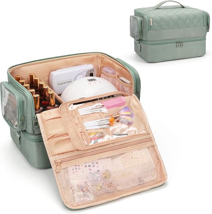 OCHEAL Nail Polish Organizer, Holds Nail Lamp and 45+ Bottles 2-in-1 Nail Polish Storage Case,Detachable Nail Techs Gel Kit Supplies Carring Bag for Manicurist Tools 45-Slot Nail Holder-Green - Image 9
