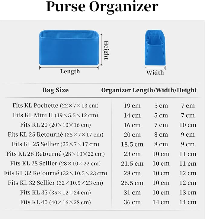 Women's Purse Organizer Insert - Satin & Lightweight Fabric with Inside Pockets, Portable for Commute, Travel, Shopping, and Evening, Multicolor Options, Fits for Kelly 28(Blue hydra, KL28 Retourné) - Image 9