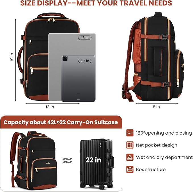 YAMTION Large Travel Carry On Backpack for Women with 4 Packing Cubes,TSA Airline Approved Weekender Bags for Airplane Travel Essentials Business Hiking Work School College - Image 8