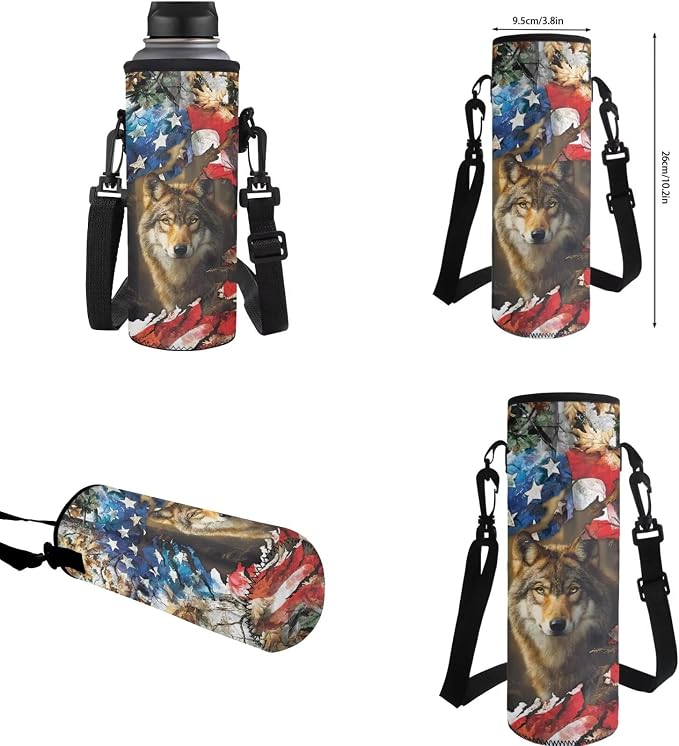 GIFTPUZZ Wolf American Flag Backpack 17 Inch Set Boys | Camo 4-Piece Set, Lunch Box, Water Bottle Sleeve, Back to School Book Bags, Ages 8-10 - Image 8