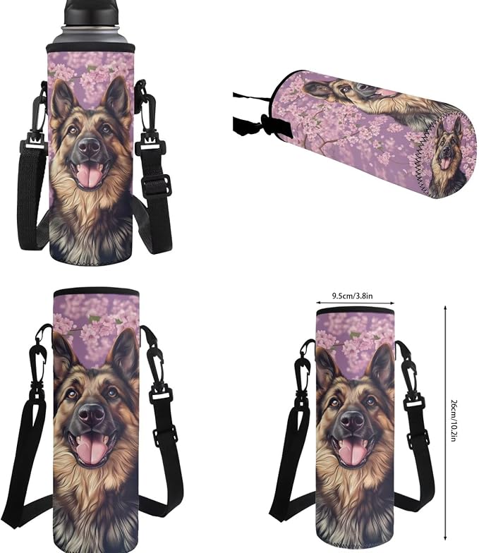 German Shepherd Backpack for School Girls 3rd Grade Preppy Dog Kids Bookbag with Lunch Box Set Cherry Blossom Elementary Back Pack Book Bags Lunchbox Water Bottle Holder Pencil Case 6-8/8-10 - Image 7