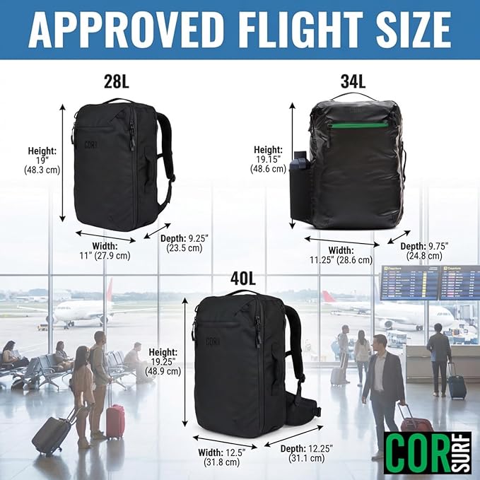 COR Surf Carry On Travel Backpack Bundle | Island Hopper Travel Backpack with Toiletry Bag and Compression Packing Cube Set (40L, Pink) - Image 9