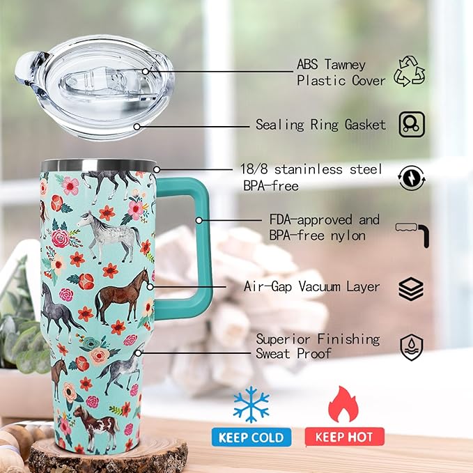 30 oz Horse Stainless Steel Tumbler with lid and Straw Coffee Travel Mug Cup Water Botter,Horse Gifts for Women