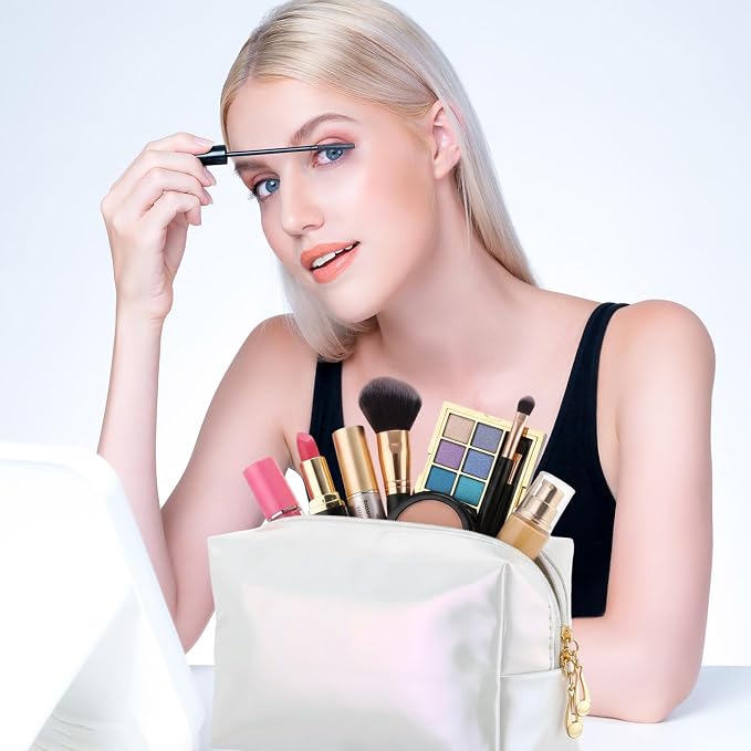 Kigeli Aesthetic Makeup Bags PU Leather Cosmetic Pouches Waterproof Plain Toiletry Bags Makeup Pouches Bulk for Women Party Gift Travel Storage Organizer(Laser Color,7.1 x 2.8 x 4.3 in) - Image 7