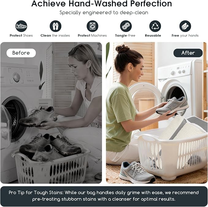 Shoe Washing Machine Bag, Dual Compartment Full Protection Laundry Shoe Bags for Washer with Clasp-Lock Zipper, Sneaker Cleaner Wash Bag for Tennis Shoes, Beige/Gray, 1-Piece - Image 8