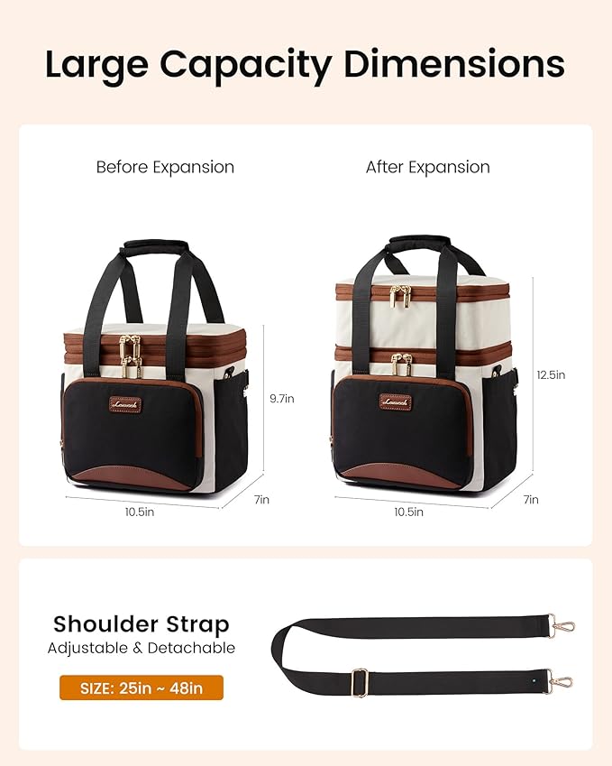 LOVEVOOK Insulated Lunch Bag For Women,Large Double Deck Adult Lunch Box,Teacher Lunch Tote Bag With Cup Holder,Leakproof Cooler Bag With Adjustable Shoulder Strap For Work Picnic Beach,Larger 15L - Image 7
