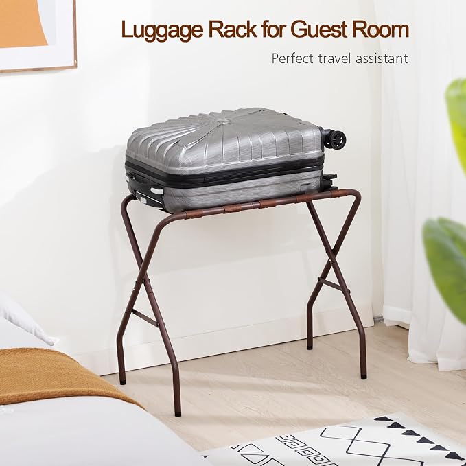AMHANCIBLE Luggage Rack, Foldable Suitcase Stands Set of 2, Metal Luggage Holder for Guest Room, Bedroom, Hotel, Holds up to 110 lb, Easy Assemble, Bronz, HLR01BZ - Image 7