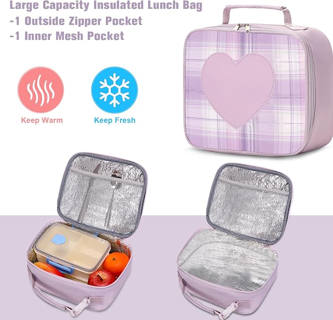 ACESAK Backpack for Girls with Insulated Water Bottle, Bookbag Backpack for Girls Kids, 14oz Kids Water Bottle Stainless Steel, Lunch Bag & Pencial Case, Back To School Gift (Purple) - Image 8