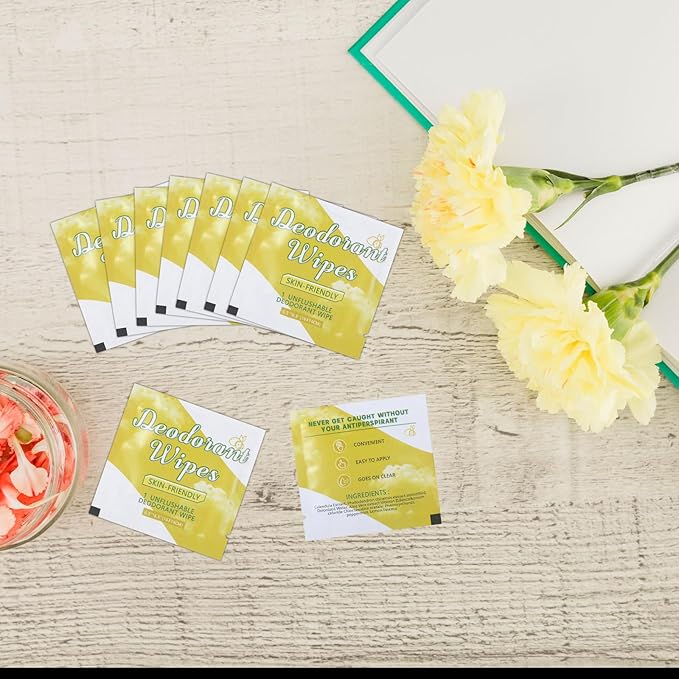 100 Pcs Deodorant Wipes Individually Wrapped Mini Deodorant Travel Size Wet Armpit Wipes Travel Deodorants Bulk for Women Men Homeless Personal Cleansing Wipe Butt Hands Face Underarm Sports(Lemon)