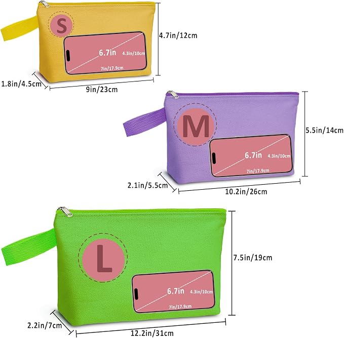 Koolmox 20 Pcs 12Oz Bulk Makeup Bags with Bottom and Strap, Bulk Multi-purpose Cosmetic Bag Travel Toiletry Pouch, Blank DIY to Customize (Assorted Color, S, 9x4.7x1.5'') - Image 7