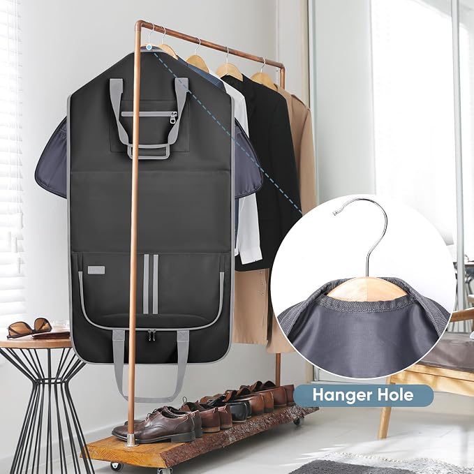 BALEINE Travel Garment Bag, Travel Suit Bag for Men, Water Resistant Carry on Garment Bag for Hanging Clothes, Garment Duffel Bag for Travel Business (Black-Convertible) - Image 10