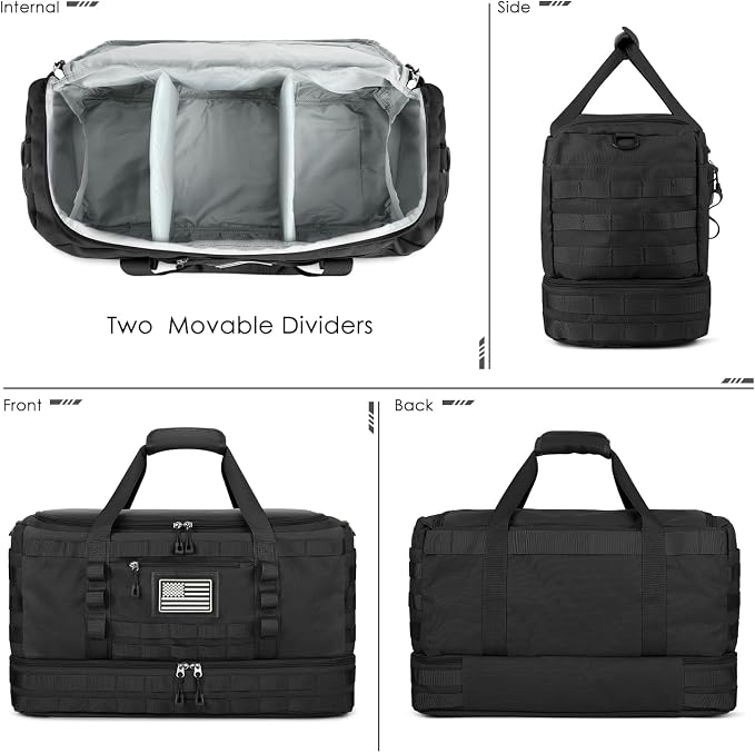 Gym Bag for Men Women, Carry on Luggage 22x14x9 Airline Approved, Tactical Travel Duffle Bag with Toiletry Bag and Shoe Compartment, Weekender Overnight with Wet Pocket for Workout, Black - Image 7