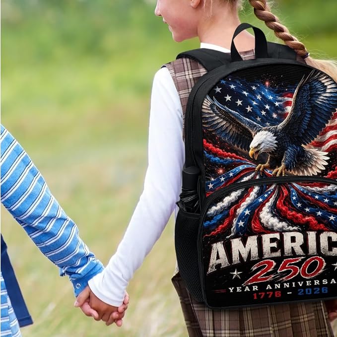 Eagle Kids Backpack for Boys Girls, American USA Flag School Bookbag, Kids 17 Inch Laptop Backpack Pencil Lunch Water Bottle Bag, 4 Pieces Hiking Backpacks Schoolbag Daypack Ages 8-10 10-12 - Image 7