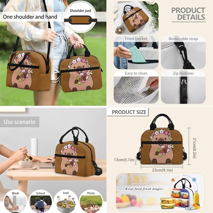 4 PCS Backpacks for Kids Capybara Backpack School Bag with Reusable Lunch Box Water Bottle Carrier Bag Pencil Case Set Preschool Kindergarten - Image 7