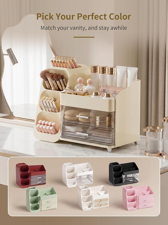 Booklov Large Makeup Organizer for Vanity and Bathroom Countertop, Cream | Clear Acrylic Cosmetic Display Case, Beauty Brush Holder for Dresser Counter Skincare Eyeshadow Lipstick Perfume Storage - Image 9