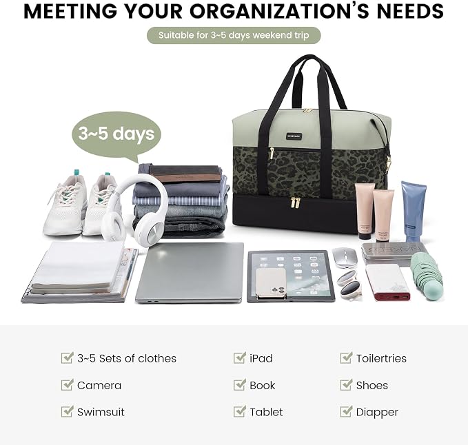 LOVEVOOK Weekender Bag for Women, Large Duffle Bag for Travel with 2 Packing Cubes, Carry on Overnight Bag with Shoe Compartment, Mom Hospital Bags for Labor and Delivery - Image 8