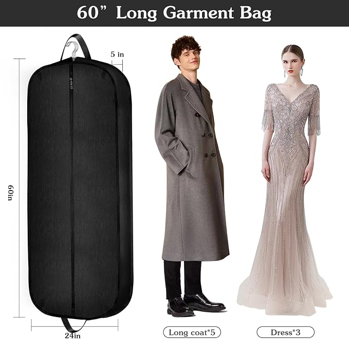 Limoomil 60 Inch Heavy Duty Tear Resistance Wedding Dress Bag for Wedding Travel, Waterproof Dress Cover for Closet Wardrobe. Garment Bag for Gowns, Tuxedos, Dress, Long Coats. Darkgrey, 60 Inch. - Image 7
