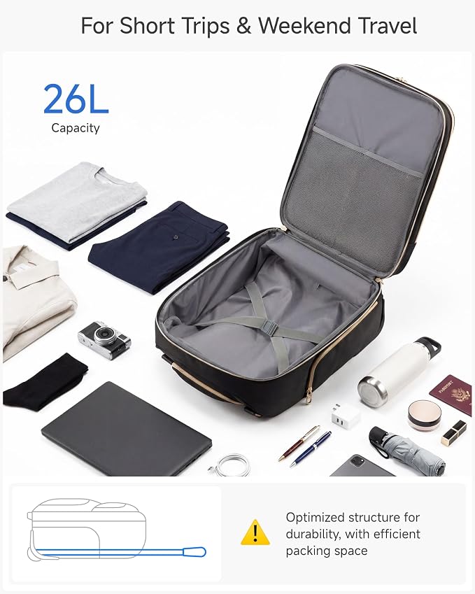 LUGGEX Underseat Carry On Luggage with Wheels, UDK Stylish Lightweight Under Seat Luggage, Soft Sided Personal Item Suitcase for Short Trip (UX-Core, All Black, 16 Inch) - Image 8