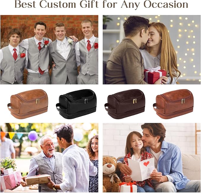 Personalized Toiletry Bag For Men, Husband, Boyfriend, Dad Large Capacity PU Leather Travel Dopp Kit Handcrafted Custom Name Unique Gift For Birthday| Fathers Day| Anniversary| Wedding Groomsmen Gifts - Image 8