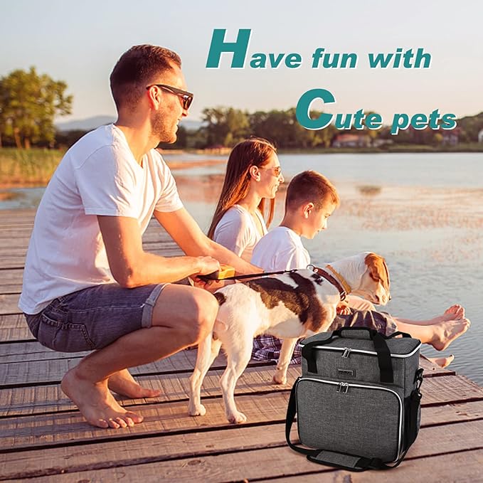 BAGLHER Dog Travel Bag, Pet Travel Bag (ALL Pet Travel Supplies), With 2 Pet Food Containers and 2 Collapsible Silicone Bowls; Essential Kits for Pet Travel Grey - Image 6