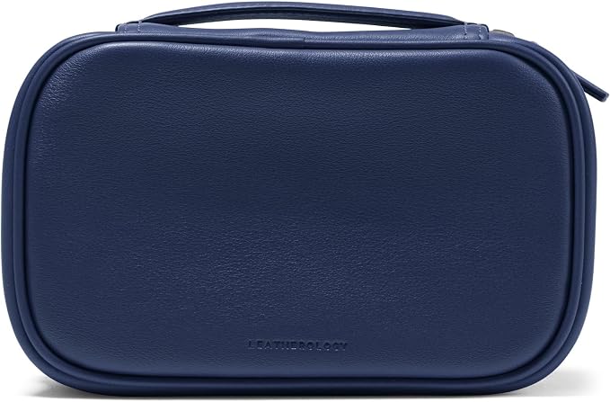 Leatherology Navy Blue Small Travel Organizer – Full-Grain Leather Tech & Toiletry Case with Zipped Mesh Pocket, Elastic Loops & Water-Resistant Lining - Image 6