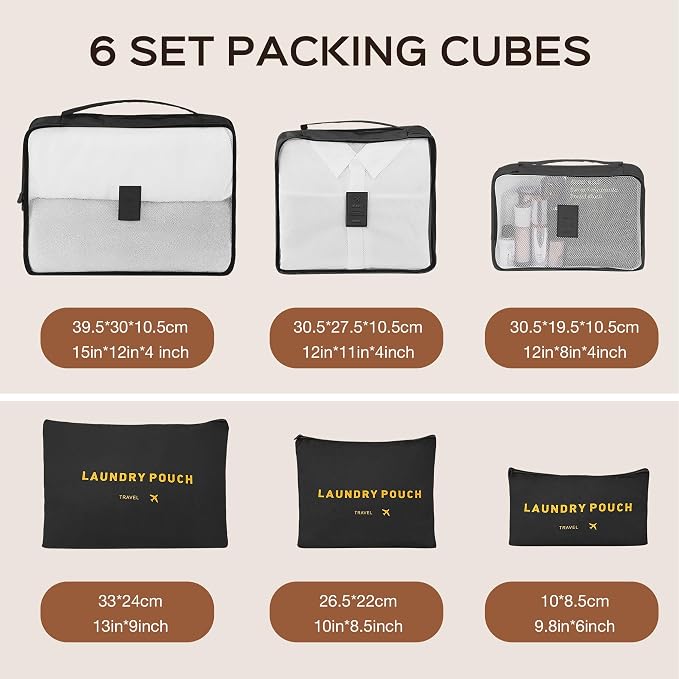 Suitour Luggage Sets 3 Piece Carry On Luggage with Spinner Wheels ABS Hard Case Travel Suitcase Set(20/24/28 inch) 6 PC Packing Bags & Drawstring Backpack - Image 9