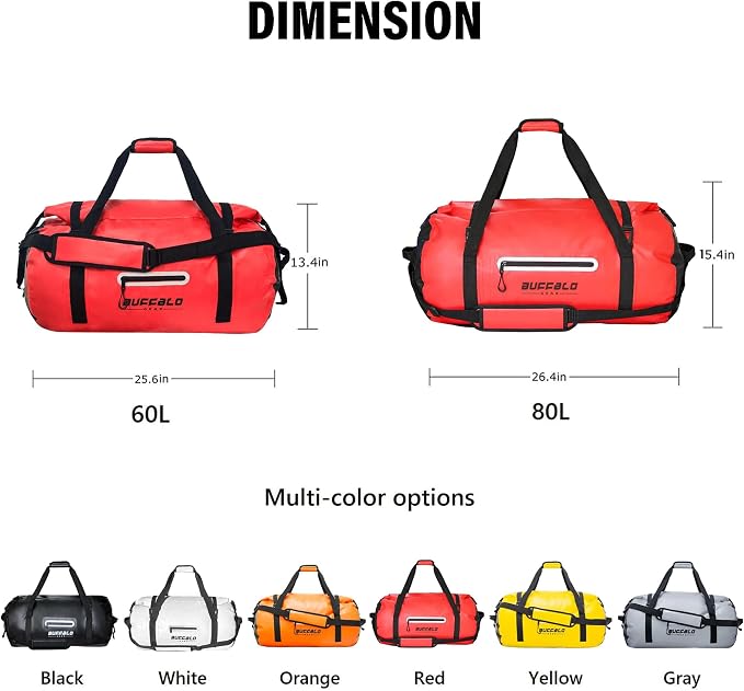 Buffalo Gear Waterproof Duffle Bag 40L 60L 80L Roll-top Dry Bag Heavy Duty Waterproof Duffel Travel Bag for Kayaking Rafting Boating Fishing Camping - Image 8