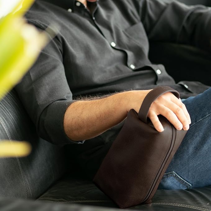 Leather Toiletry Bag for Men – Water Resistant Travel Dopp Kit - Premium Full Grain Leather Cosmetic Case- Perfect Gifts for Him - Mens Toiletry Bag (Chocolate) - Image 6