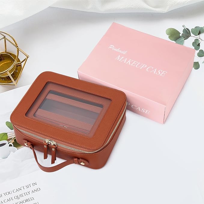 Pinkmik Clear Makeup Bag with Brush Bag 3pcs Waterproof Travel Case for Cosmetics and Toiletries Women's Makeup Organizer with Zipper (X/Brown, L+M+SLIM) - Image 7