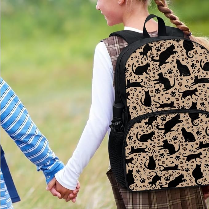 Black Cats Paw Brown Leopard School Backpack for Kids Schoolbag Knapsack Lunch Bag Pencil Box Water Bottle Holder Shoulder Crossbody Handbags Book Bags for Boys Girls Teens, 4 Pack - Image 7