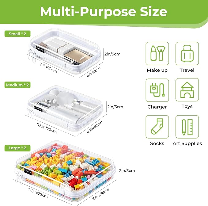 UFORU 6 Pack Clear Hard Shell Zipper Case, Diaper Bag Organizer Pouches for Travel, Heavy Duty Clear Makeup & Toiletry Bags, Hard Plastic Cosmetic Toy Organizer Pouch for Daily Essentials, 2S 2M 2L - Image 9