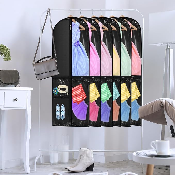 Geelin 14 Pcs Garment Bags for Dance Costumes PVC Clear with Zippers 20 x 40 Inch Garment Bag with Pockets Dance Costume Organizer Carrier for Storage Cover for Adult(Black) - Image 7