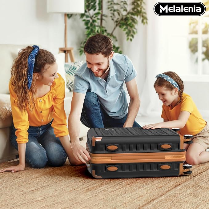 Melalenia Suitcase Sets 6 Piece Hard Shell Carry on Luggage with Spinner Wheels and TSA Lock, Lightweight Travel Backpack for Women, Men, Black Brown - Image 9