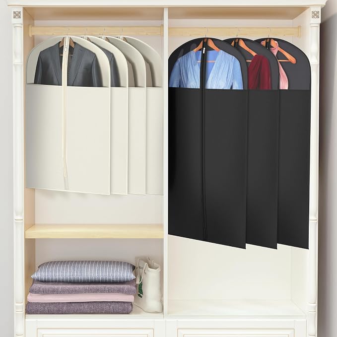 Univivi Suit Bags for Closet Storage, 40" Garment Bags for Hanging Clothes, Garment Bag for Travel and Storage with Large Visible Window for Suit Coat, Jacket, Sweaters (Set of 6), Biege - Image 6