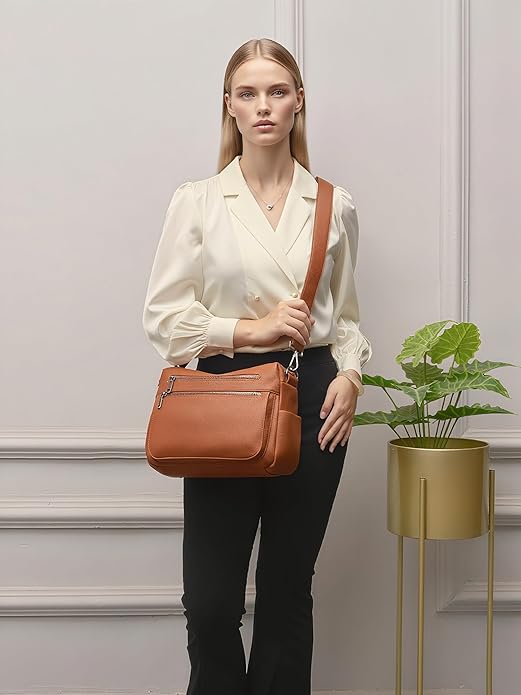 YZAOLL Large Crossbody Shoulder Bag for Women Vegan Leather Tote with Adjustable Wide Strap Work Purse with 10 Pockets