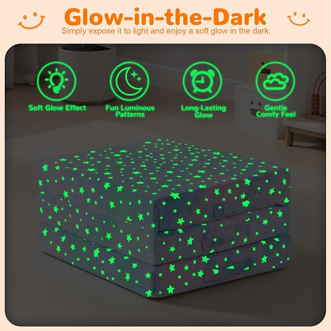 MeMoreCool Glow Star Kids Trifold Floor Mattress Futon, 57x22 Inch Colorful | Glow star trifold futon for classroom flexible seating, reading and camping - Image 7