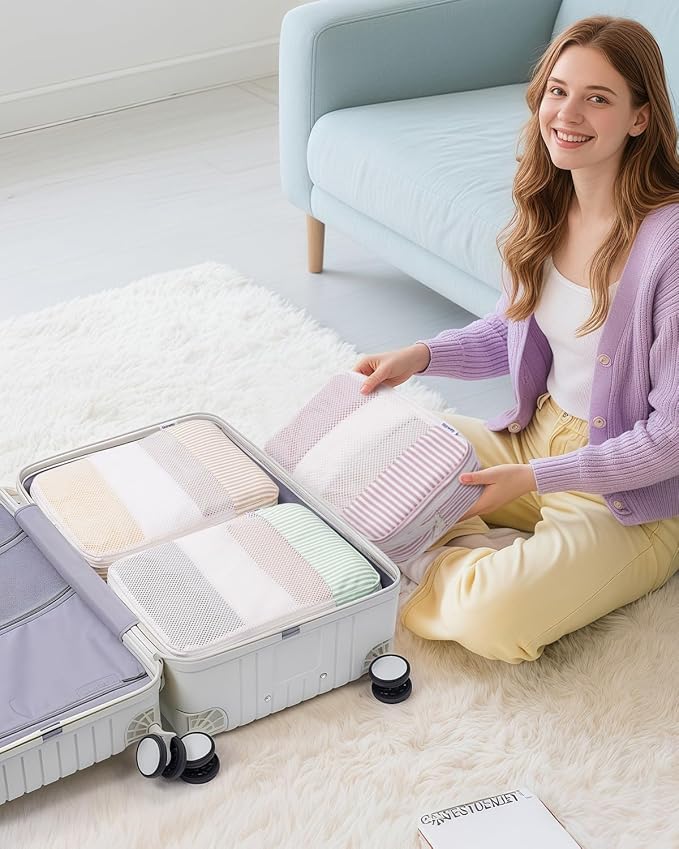 Narwey 6 Set Compression Packing Cubes for Travel Women Men, Travel Cubes for Carry On Suitcase, Durable Compression Luggage Organizer Bags - Image 6