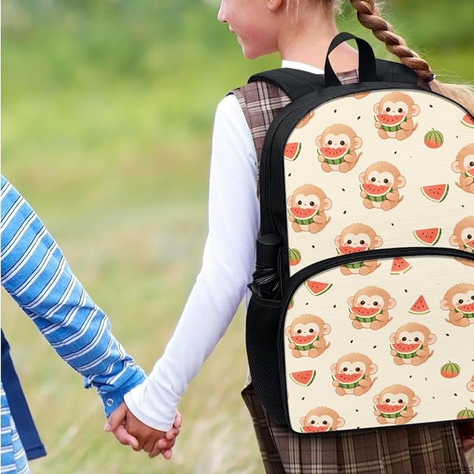 Monkey Backpack for Kids Boys Girls School Bag Set 4 in 1 Cartoon Monkey Watermelon Bookbag Lightweight 17 Inch Travel Backpack with Lunch Box Pencil Case Water Bottle Holder Daypack - Image 7