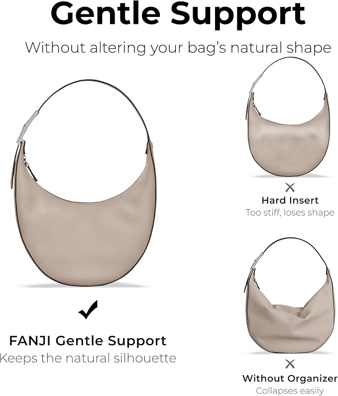 Purse Organizer Insert for Moon-Shaped Handbags (Size 11) — Compatible with Long champ Roseau Essential M, Lightweight Slim Curved Bottom Liner, Size 11 (9.4" L x 4.7" H x 3.5" D) - Image 8