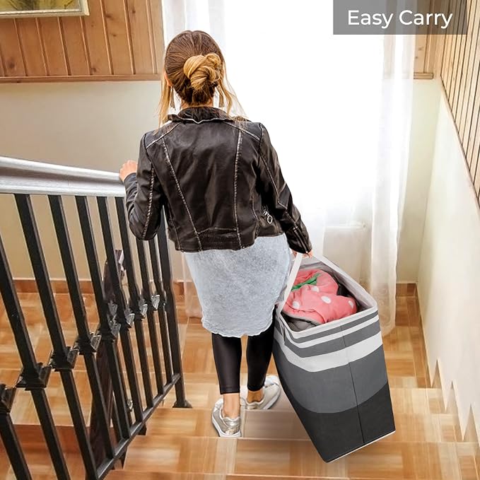 HomeHacks 2-Pack Large Laundry Basket, Waterproof, Freestanding Laundry Hamper, Collapsible Tall Clothes Hamper with Extended Handles for Clothes in The Dorm and Family Gradient Grey, 125L - Image 7