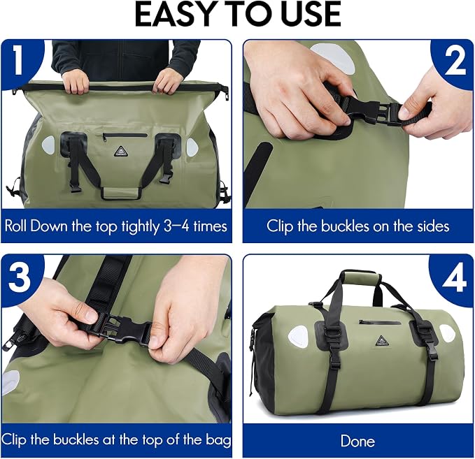Haimont Waterproof Duffel Bag Roll-top Dry Duffel Bag with Quick-fixed Straps for Motorcycling, Rafting, Boating, SUP, Kayaking, Travel, 50L/70L - Image 8